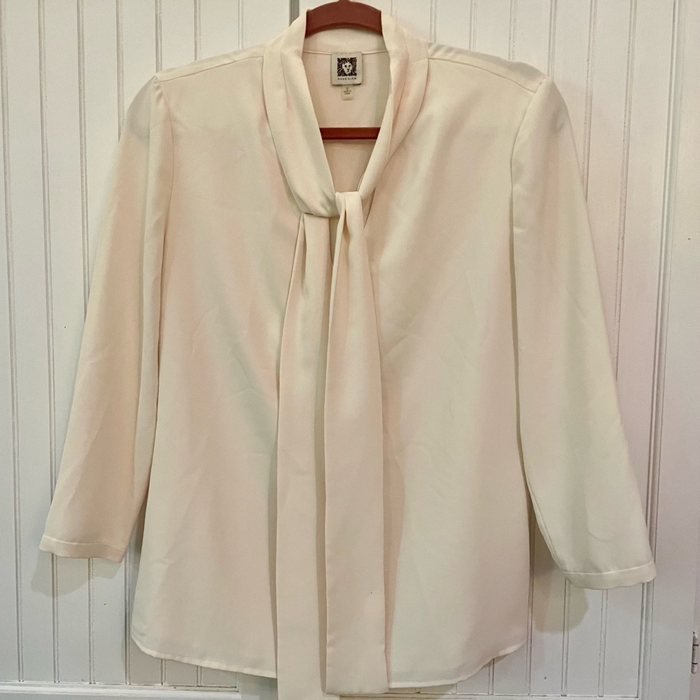 Anne Klein Cream Tie-Neck Blouse